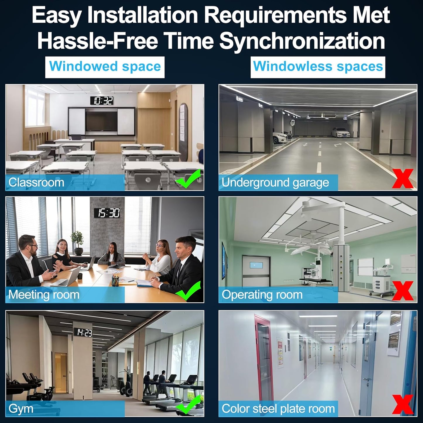 Digital Clock with Large Display 18.7 Inch, GPS Auto-Sync Time, Wall-Mounted with Remote Control, Ideal for Classroom Use