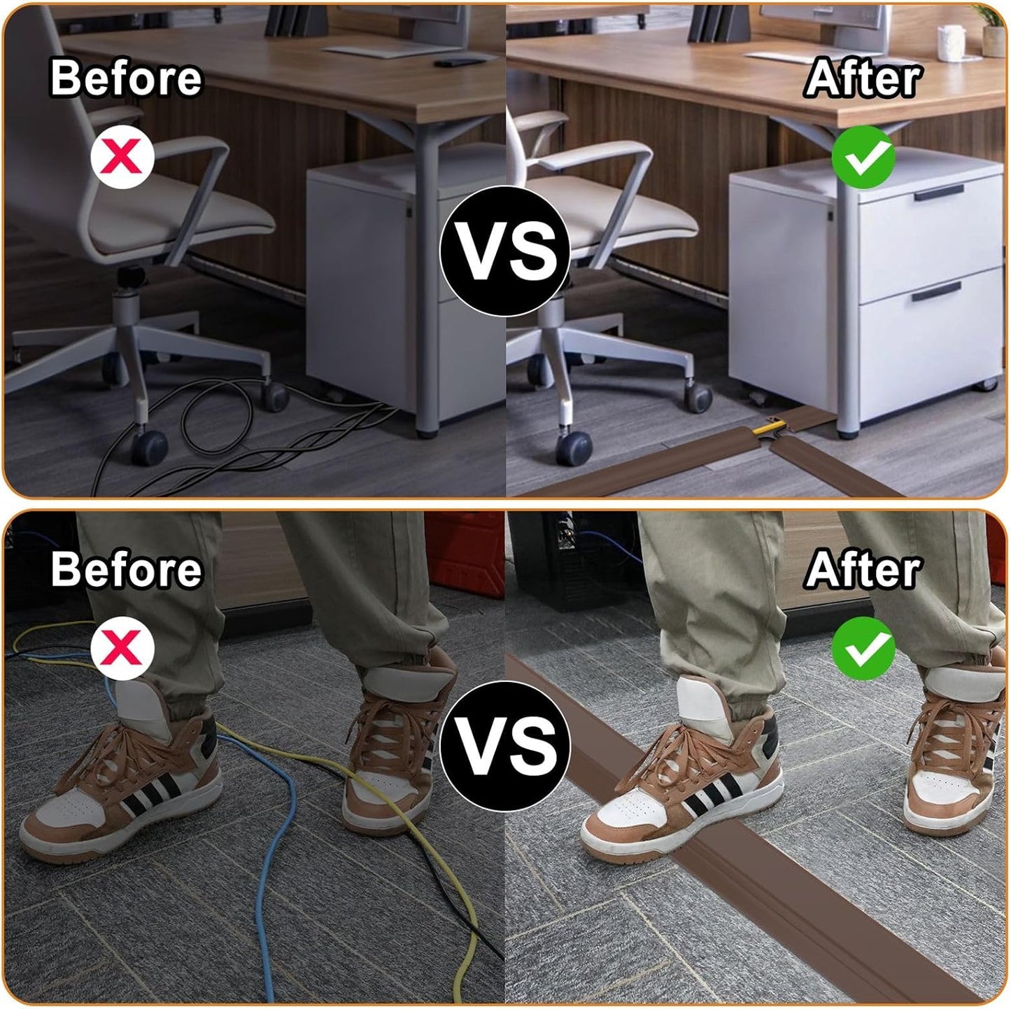 Eapele 4 ft Floor Cord Cover Heavy Duty Cable Protector, Cord Covers for Wires on Floor, Floor Cable Cover Easy to Unroll Prevent Trip Hazard for Home Office or Outdoor Settings (Brown)