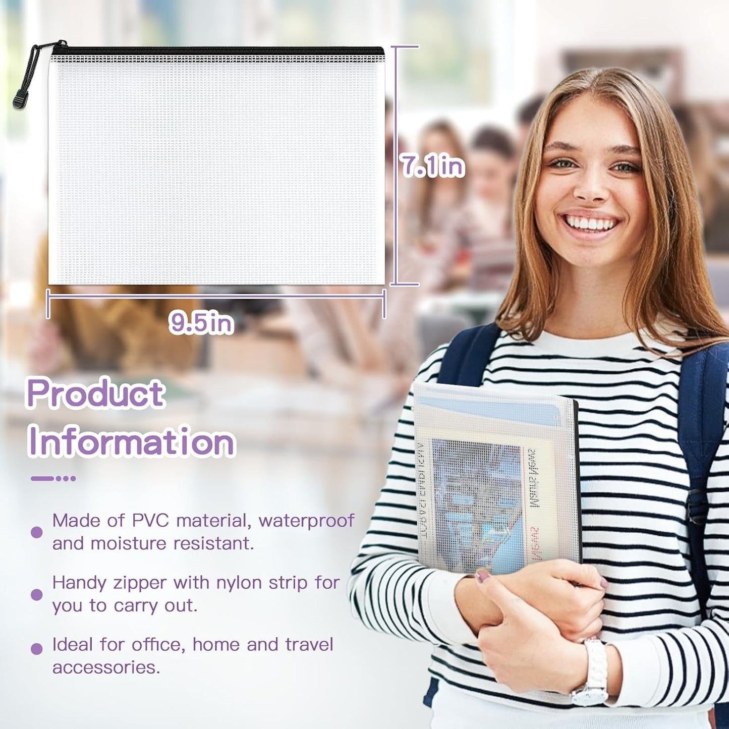 Umriox Small Zipper Pouch, 9.5x7.1 in (Black, 36 Packs), Mesh Bags with Zipper, Storage Bags, Zipper Bags for Office Supplies Travel Storage