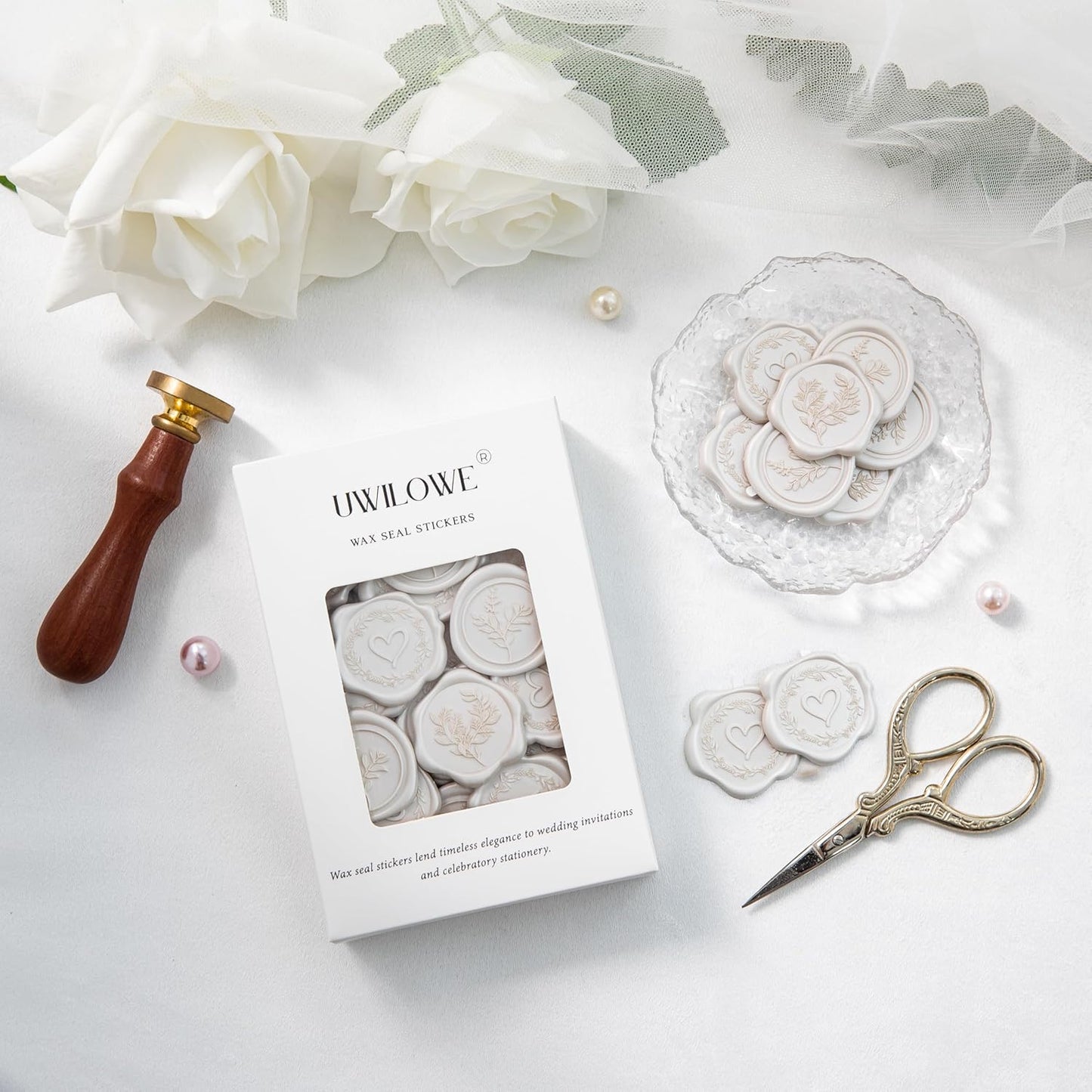 60 Pcs Ivory Wax Seal Stickers Self-Adhesive Envelope Seals Stamp Stickers, Perfect for Wedding Invitations Seating Chart Christmas Gift Wrapping 3 Designs in 1 Pack