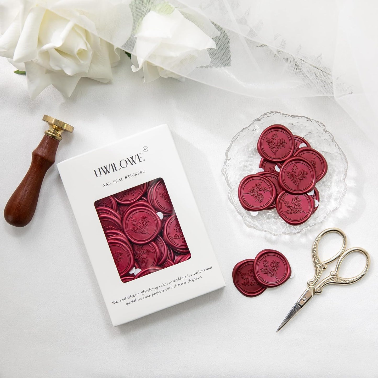 60 Pcs Burgundy Wax Seal Stickers, Wedding Invitation Accessories Envelope Stickers - Self Adhesive Envelope Seals, Peferct for Invitation, Gift Box Craft Wrapping, Christmas Cards Decoration