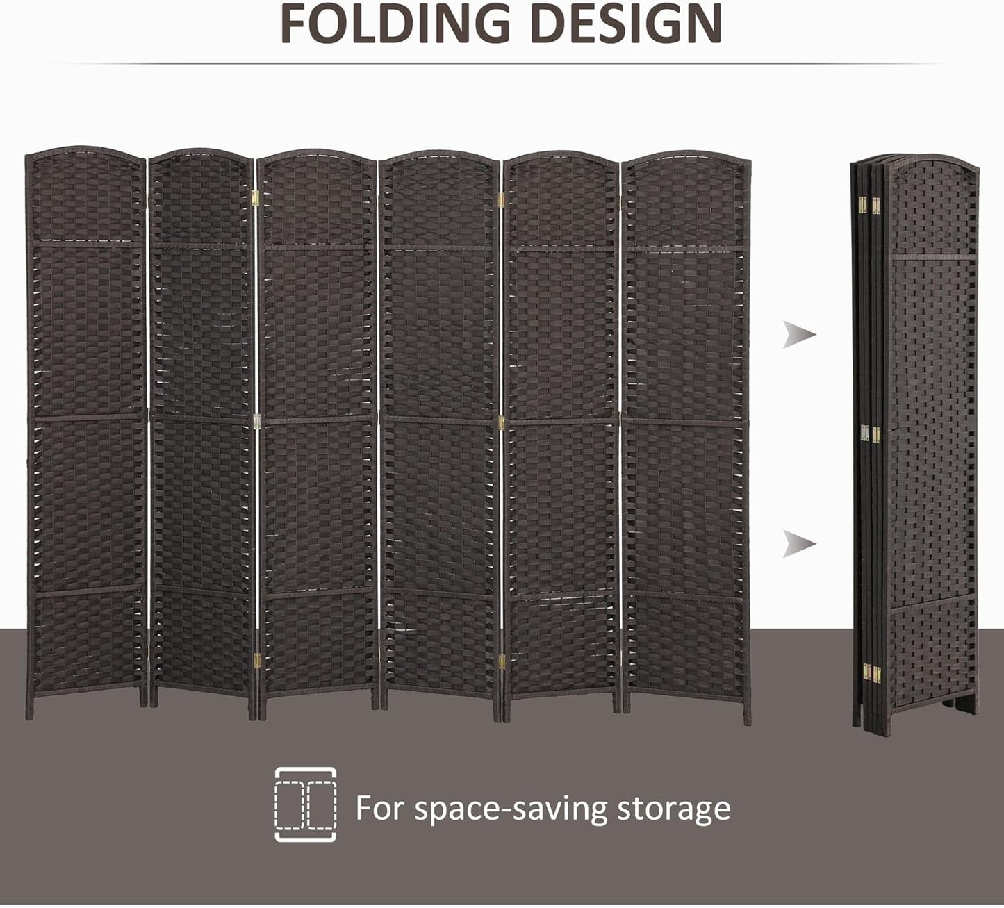 HOMCOM Room Divider, 6 Panel Folding Privacy Screen, 5.6' Tall Freestanding Wall Partition for Home Office, Bedroom, Brown