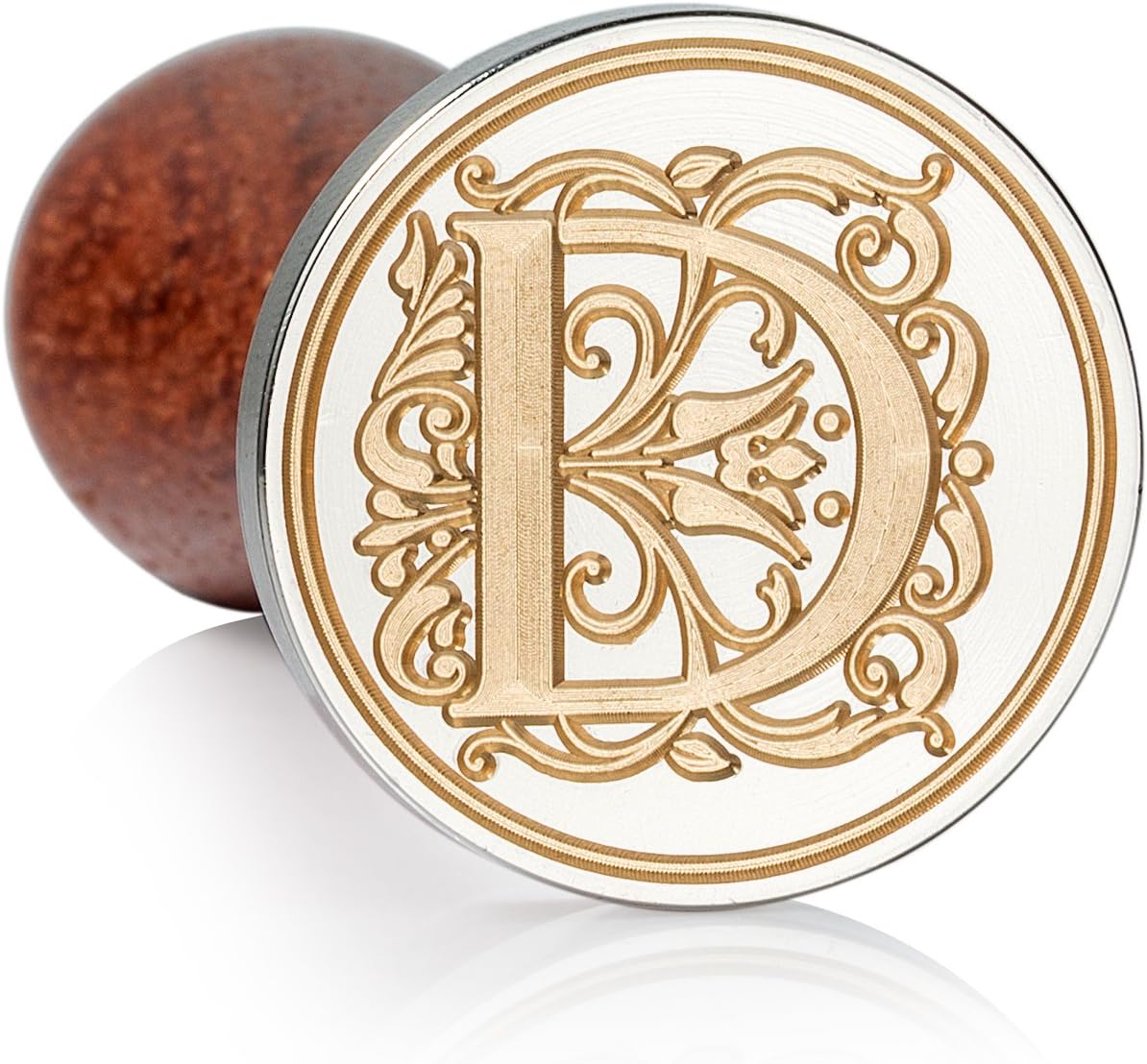 Mceal Wax Seal Stamp, Large Seal 1 1/5"(30mm) Dia, Silver Brass Head with Wooden Handle, Regal Letter A to Z Series (Letter D)