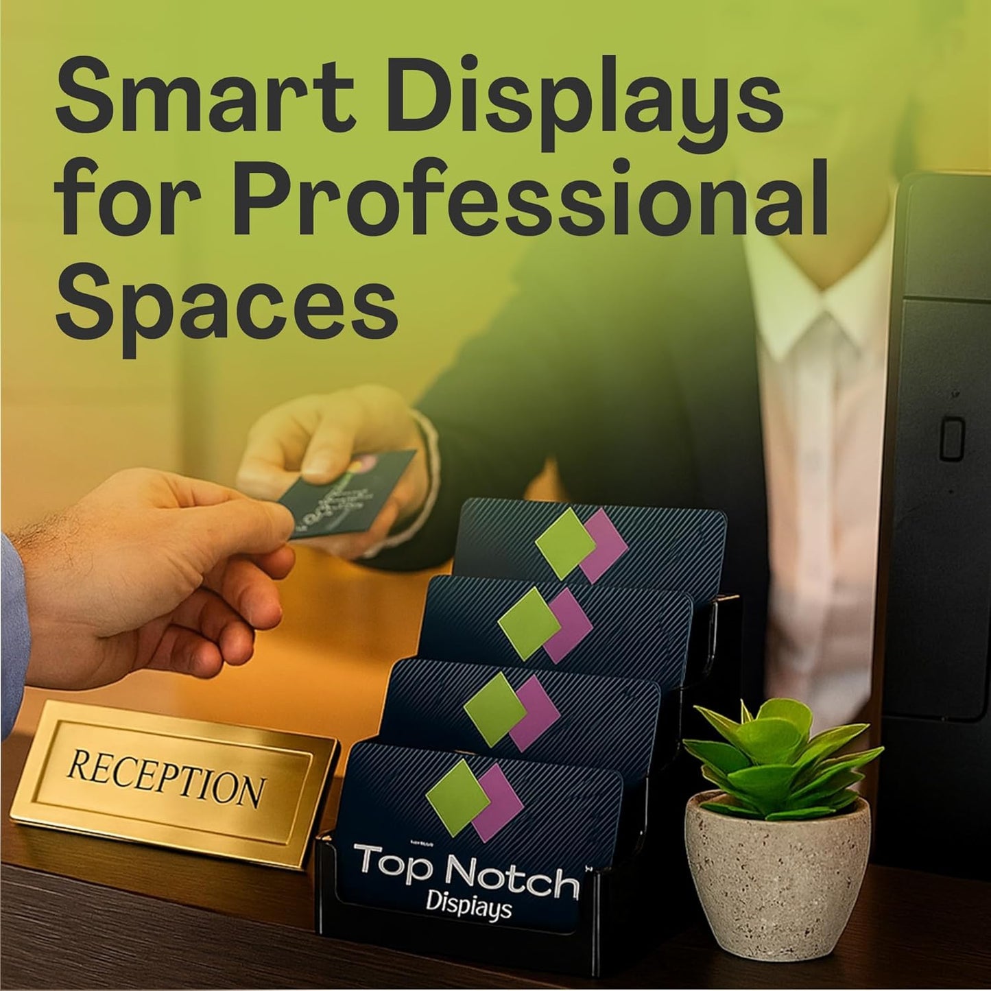 4 Tier Black Acrylic Business/Gift Card Holder, Fits standard-sized business cards or gift cards, For Use In Office, Retail, and Hospitality - Pack of 4