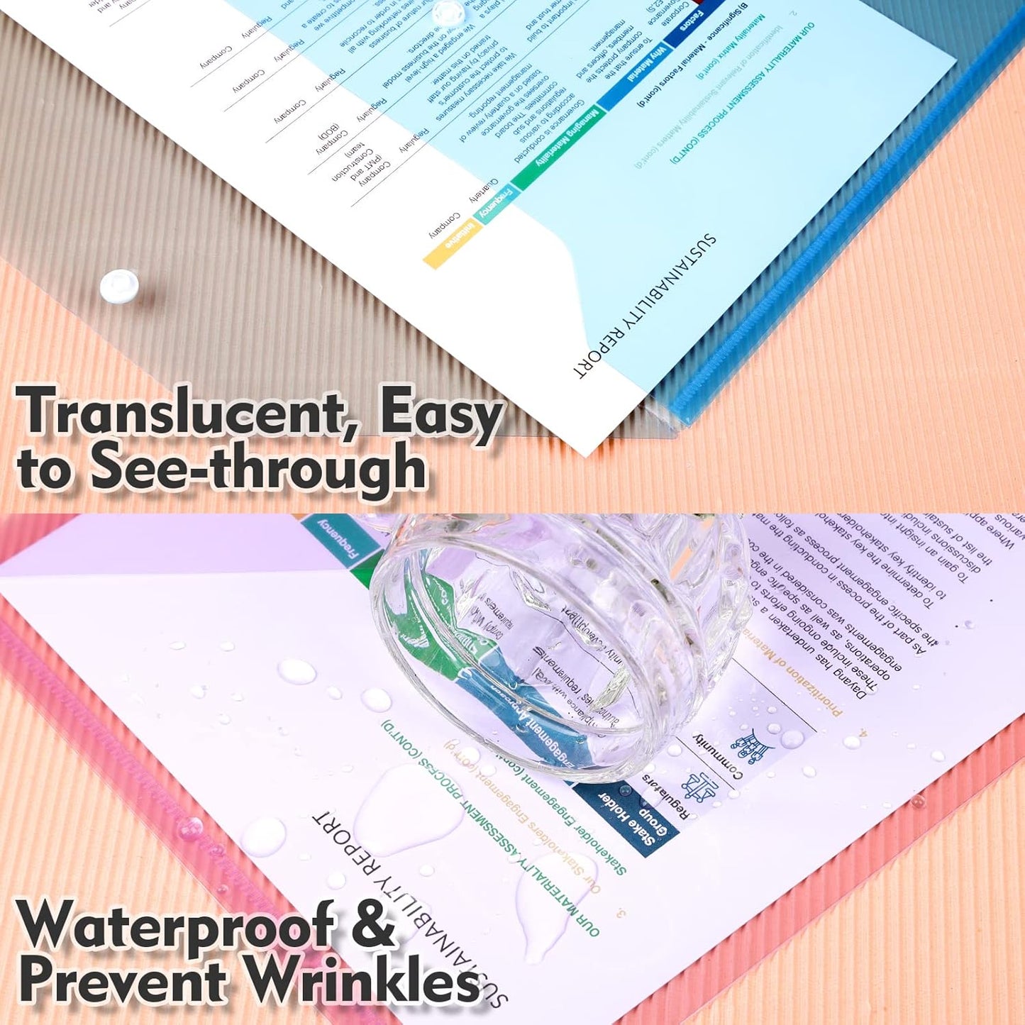 LEOBRO File Folders, 24 PCS Plastic Folders for Documents, A4 Plastic Envelopes with Snap Closure, Letter Size Clear Envelopes Folders, Reusable File Bags, Document Holder