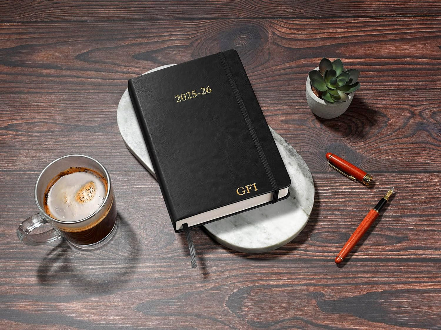 Wykeham's Executive 2025-26 Daily Journal Planner – Mid-Year Academic Diary (Personalized Black, 8.5"×5.5")