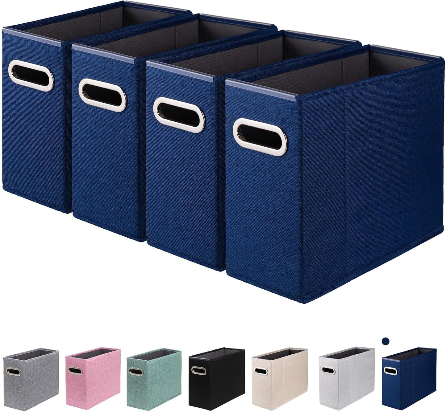 4 Packs Letter Size File Organizer, File Folders Organizer, Fabric Storage Box, Collapsible Paper Organizer with Metal Handle, Smooth PVC Rails, Only Box (Blue)