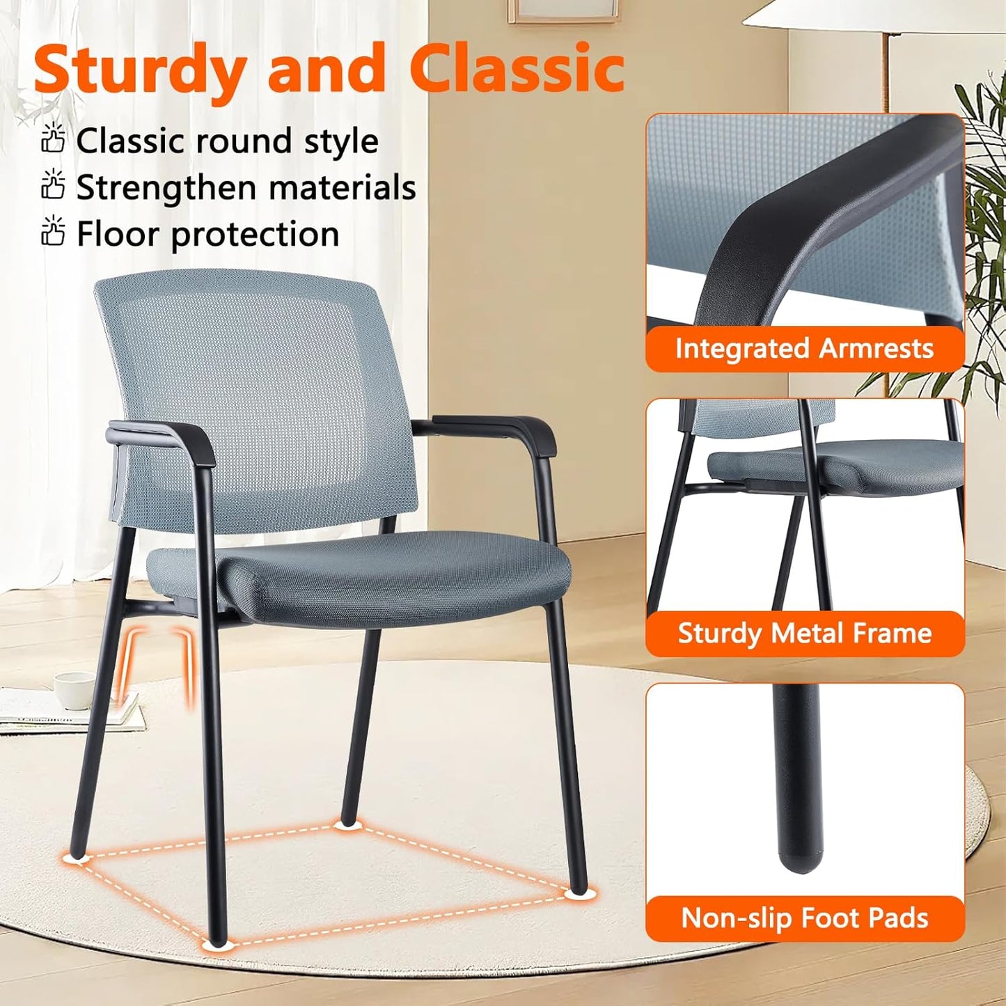 CLATINA Grey Stacking Chairs Stackable Waiting Room Chairs with Armrest, Mesh Office Reception Guest Chair for Home Desk Conference Lobby Church Medical Meeting Training Ergonomic, Set of 8