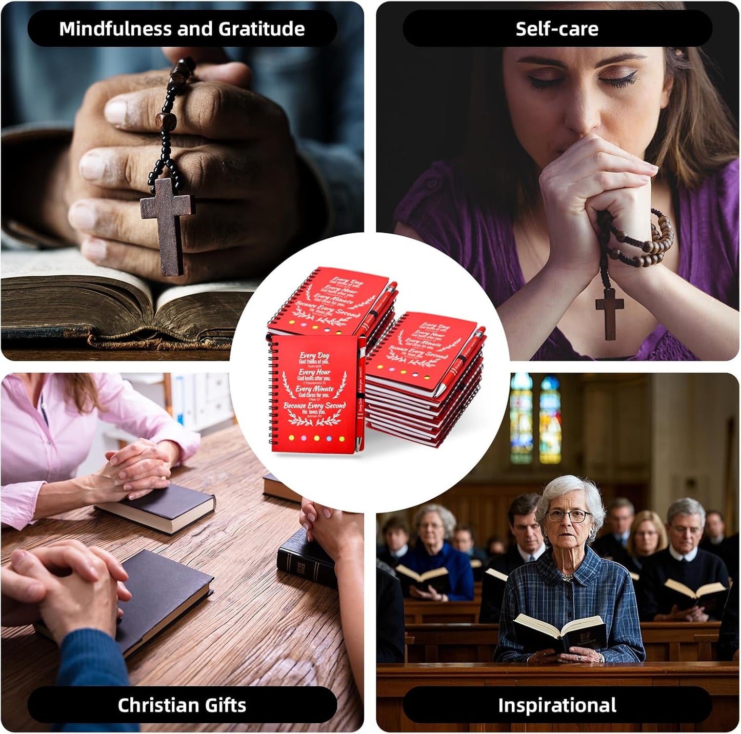 100 Pcs Bulk Fathers Day Christian Gifts Prayer Journal for Woman - 50 Set Religious Notepad with Christian Pen - Bible Notebook - Church Gifts for Inspirational, Bible Study, Devotions ( Red )