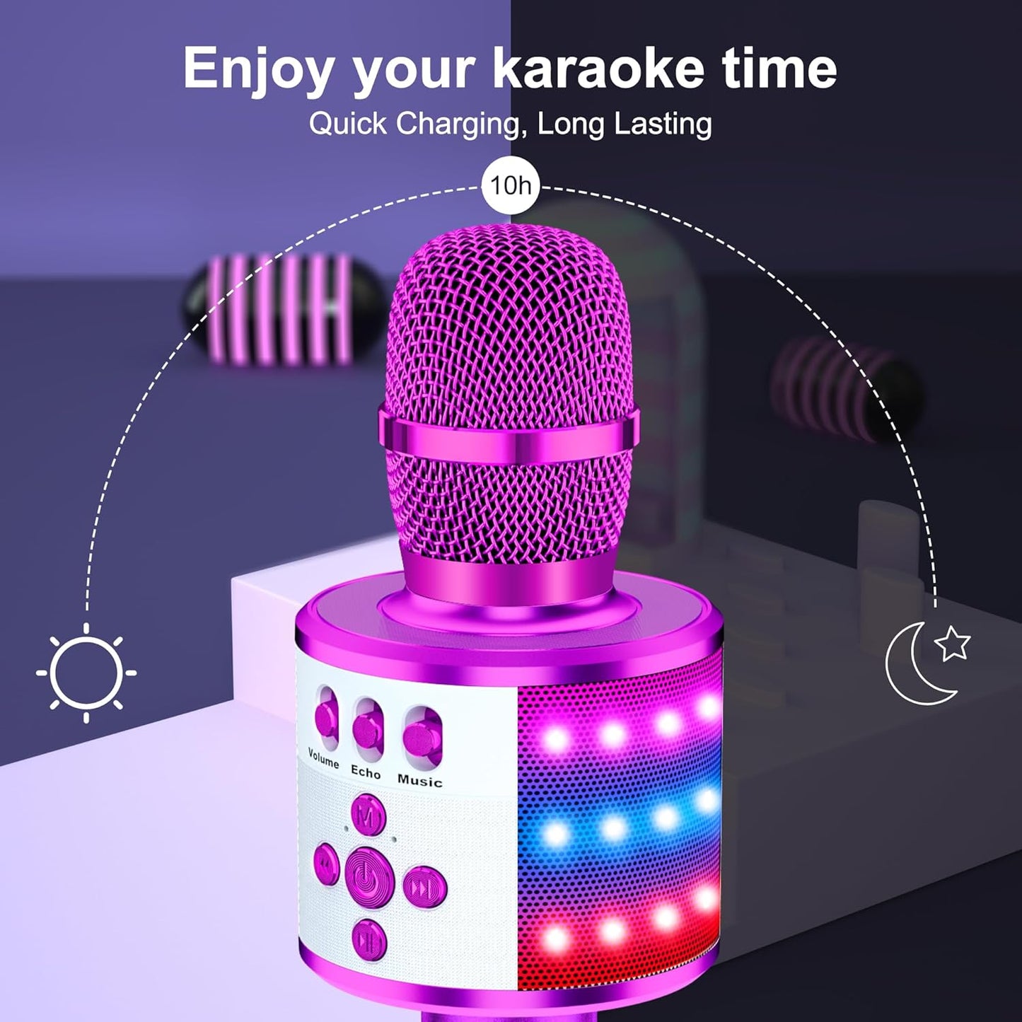 BONAOK Karaoke Microphone for Kids & Adults - Bluetooth Microphones Singing Mic with Disco Lights, Echo Effect, Built-in Speaker Portable Karaoke Player for Party Travel Gifts Q78(Purple)