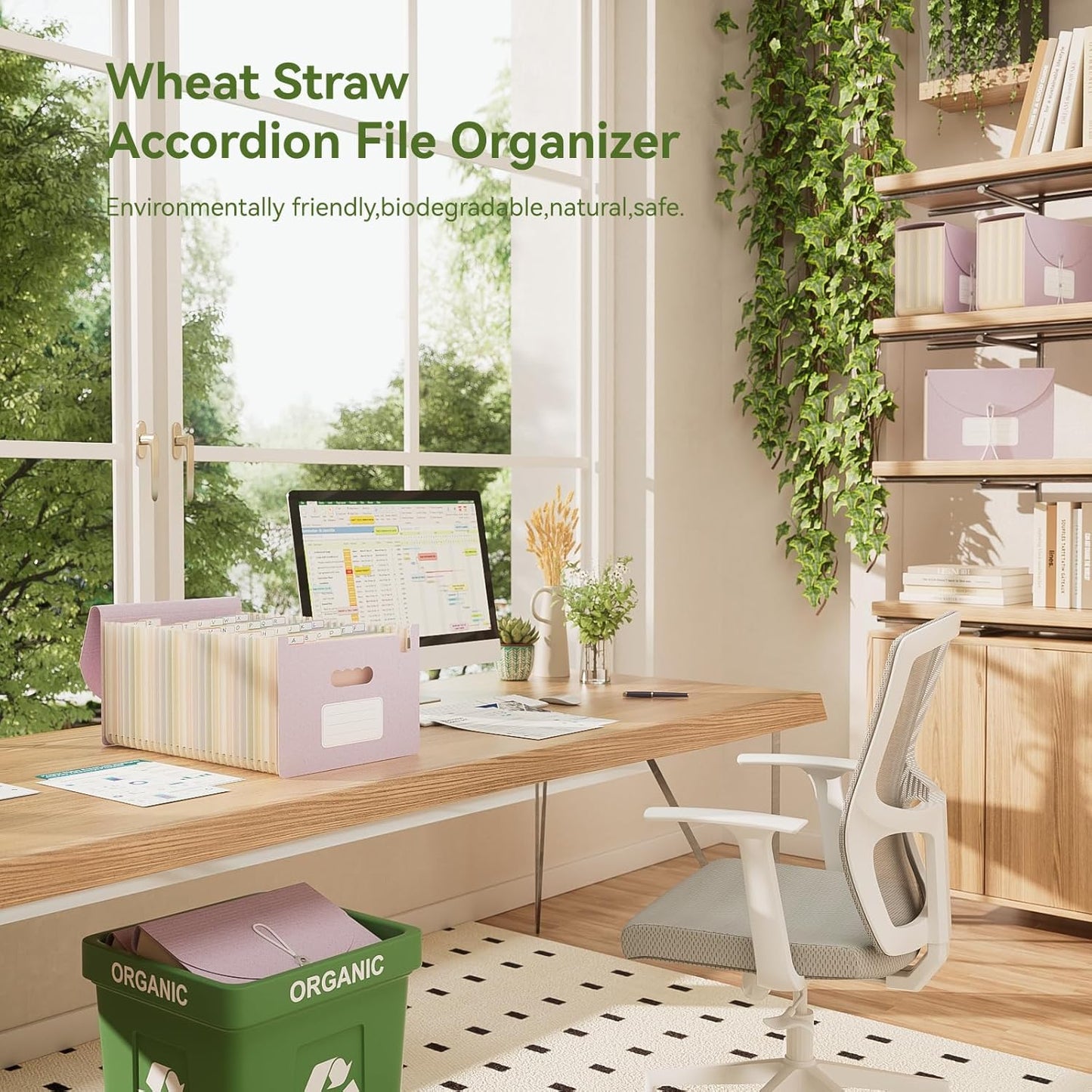 Accordion File Organizer, 26 Pockets Wheat Straw Expanding File Folder, Monthly Bill Receipt Organizer, A-Z Tabs, 100% BPA Free, Return to Nature, Healthy Living-Lavender Purple