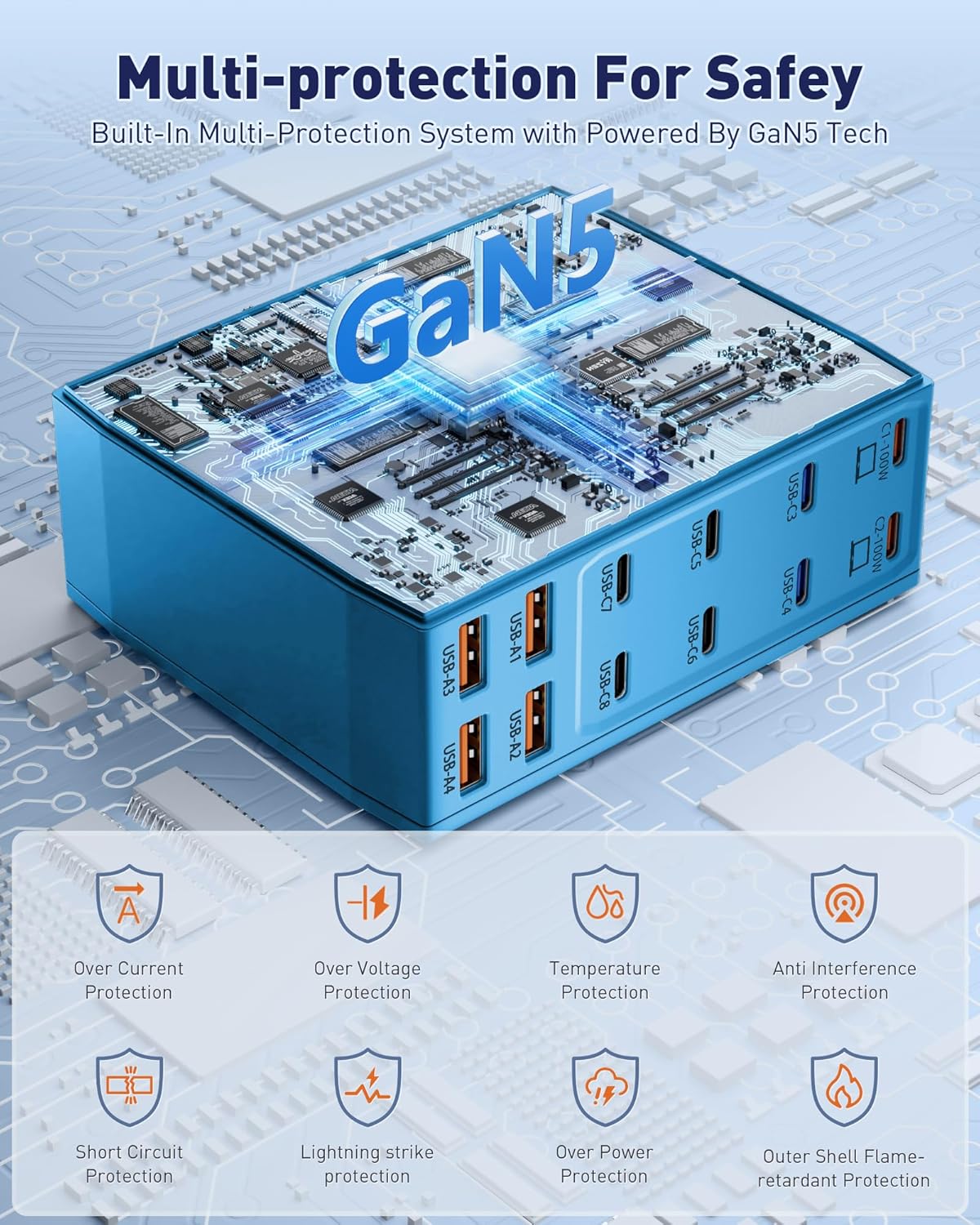 USB Charging Station (600W),12-Port USB C Charger Block with Dual 100W PD USB-C Fast Charging Station Hub for MacBook Pro/Air/All iPad Phone 17/16 15/14/13/Pro Max/Samsung Galaxy Note(Blue)