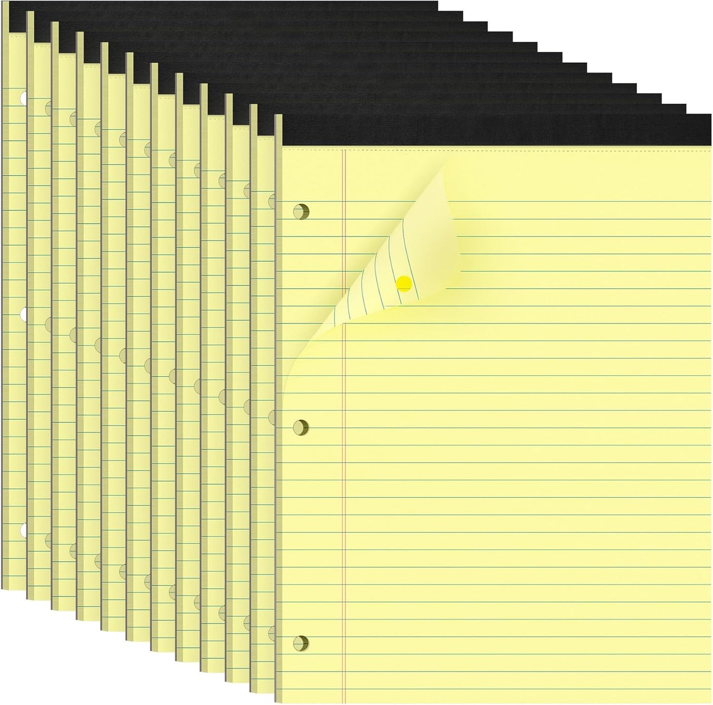 HAUTOCO 8.5 x 11 Legal Pads 12 Pack Yellow Wide Ruled Lined Writing Note Pads Perforated Notepad, 30 Sheets Per Notepad, 3-Hole Punched Paper for School, Office