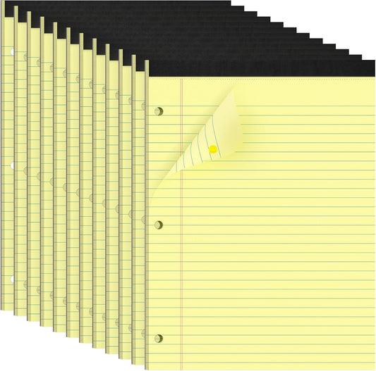 HAUTOCO 8.5 x 11 Legal Pads 12 Pack Yellow Wide Ruled Lined Writing Note Pads Perforated Notepad, 30 Sheets Per Notepad, 3-Hole Punched Paper for School, Office