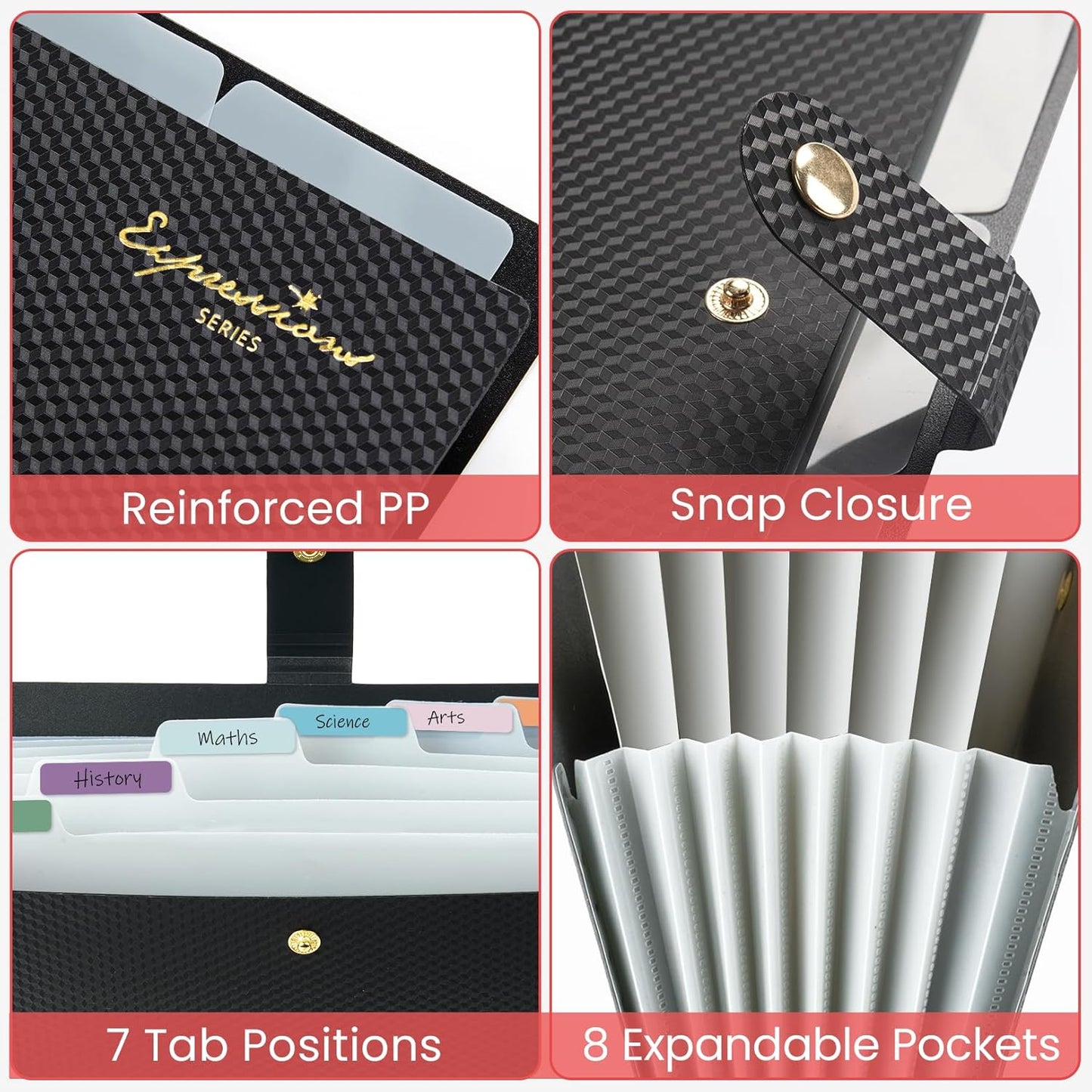 Sooez Accordion File Organizer, 8 Pocket Expanding File Folder with Labels, Letter Size Folders for Documents, Portable Paper Bill Receipt Organizer for Home School Office Supplies, Grey