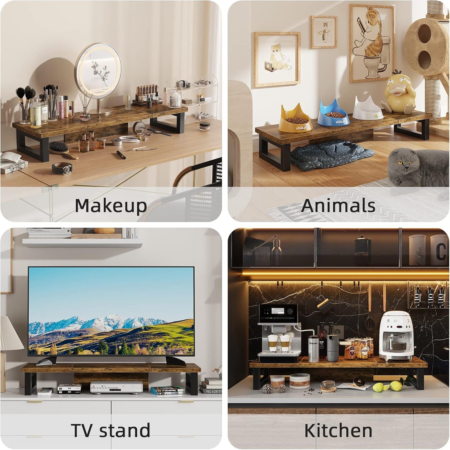 WESTREE Dual Monitor Stand Riser, Wood and Steel Monitor Stand Riser, Computer Monitor Stand for 2 Monitors, Multi-Purpose Desktop Storage Stand for Computer,Laptop,Printer,TV