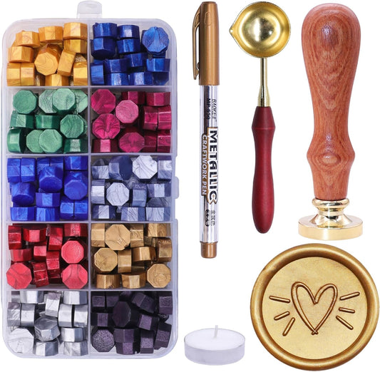 SWANGSA Wax Seal Kit, Heart Stamp With 200pcs Sealing Beads, Great for Embellishment of Wedding Invitations, Wine Packages, Gift Wraps