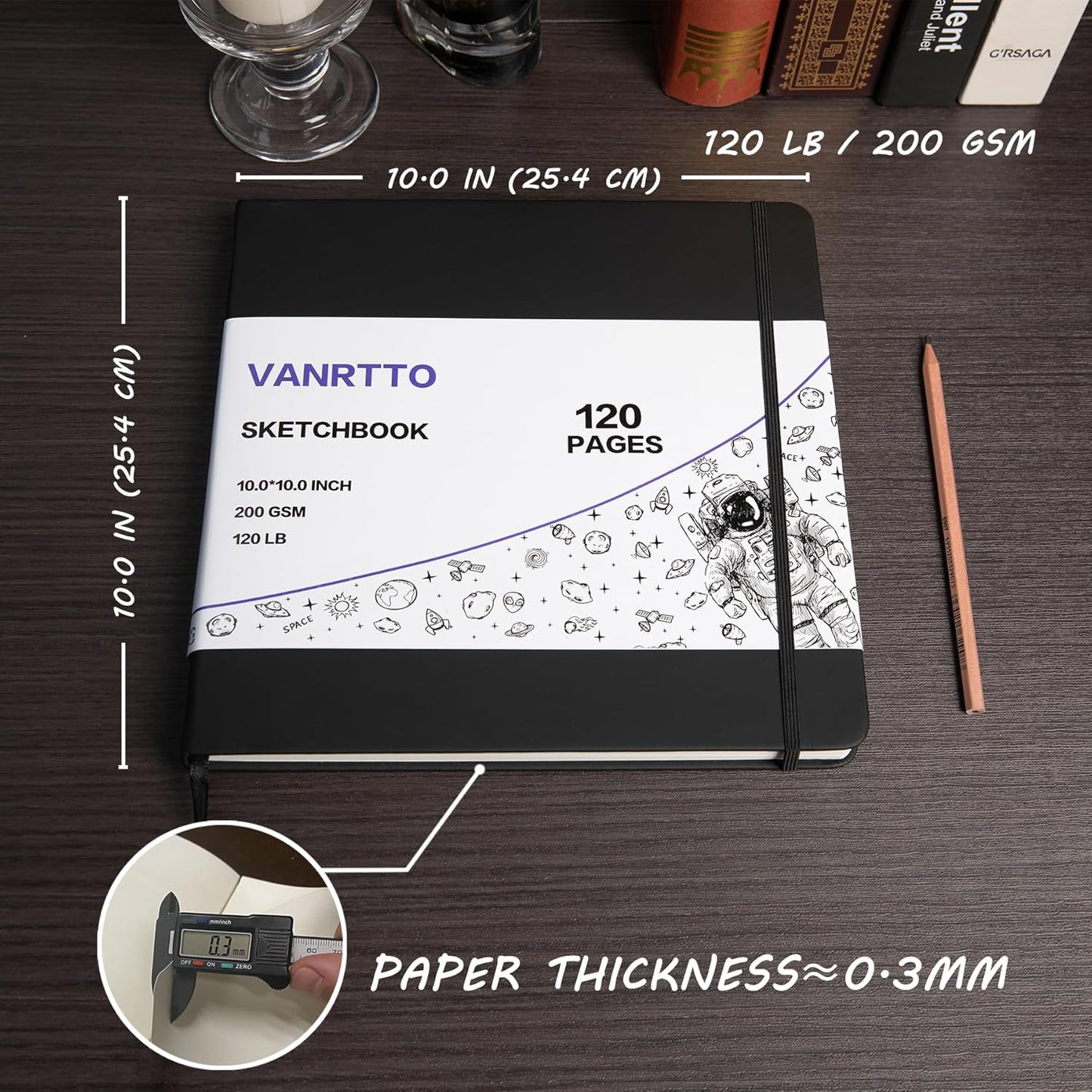 Hardcover Square Sketch Book, 120lb/200GSM Sketchbook Thick Drawing Paper for Marker Watercolor Pencil Mixed Media, Premium Drawing Notebook, Art Journal, 60 Sheets/120 Pages 10x10 Inch Sketch Pad