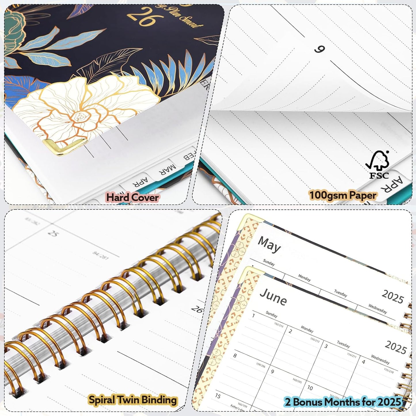 2025-2026 Academic Planner, A5 (6.5" x 8.5") Weekly and Monthly Planner, July 2025 - June 2026, Calendar Planner with Tabs, Inner Pocket for Home School Office Supplies, Blue Flower