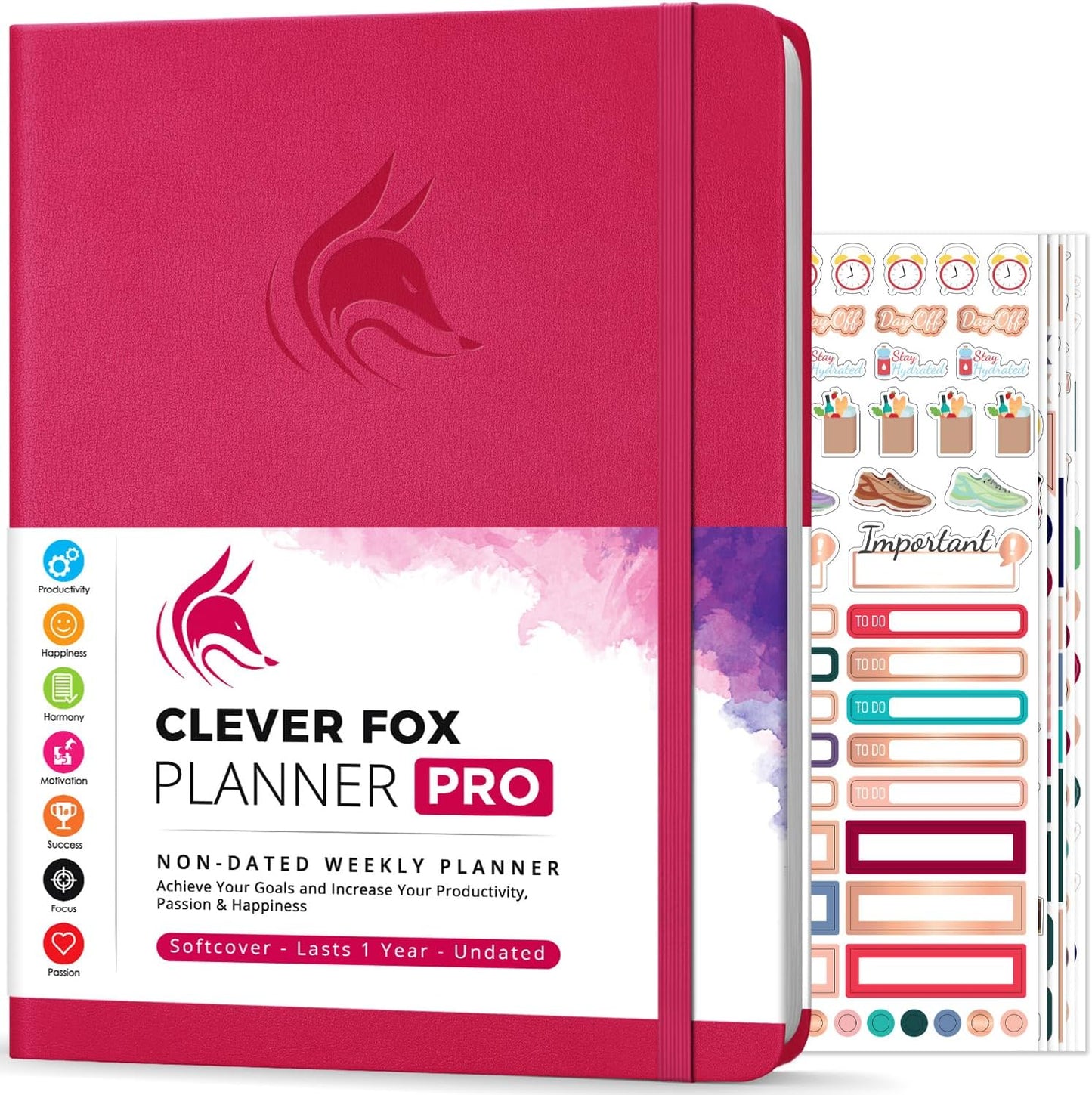 Clever Fox Planner PRO – Weekly & Monthly Life Planner to Increase Productivity, Time Management and Hit Your Goals, 8.5x11″ (Dark Pink)
