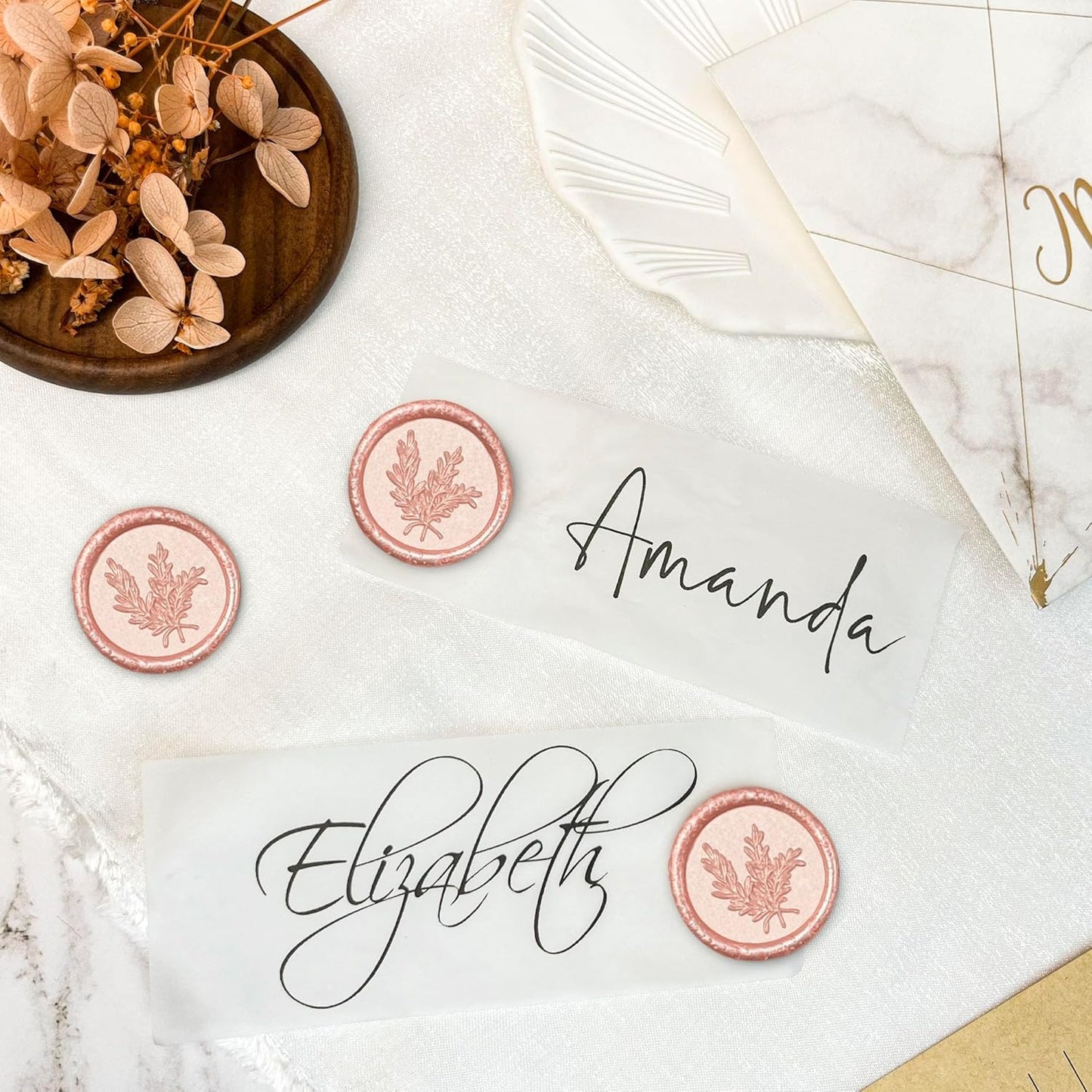 50Pcs Wax Seal Stickers Handmade Envelope Seals Self Adhesive Wax Stickers for Wedding Party Invitations, Envelope, Gift Wrap, Christmas(Rosemary Style, Pink)