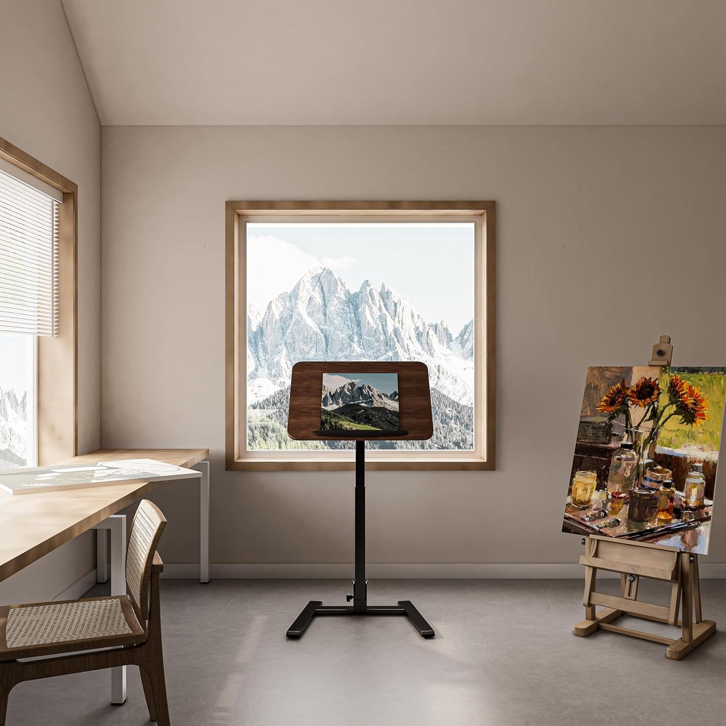 Mobile Folding Desk 25 Inch - No Assembly Sit-Stand Desk,Height Adjustable Rolling Laptop Desk, Space-Saving Portable Desk with Wheels for Home Office Craft & Study, Brown