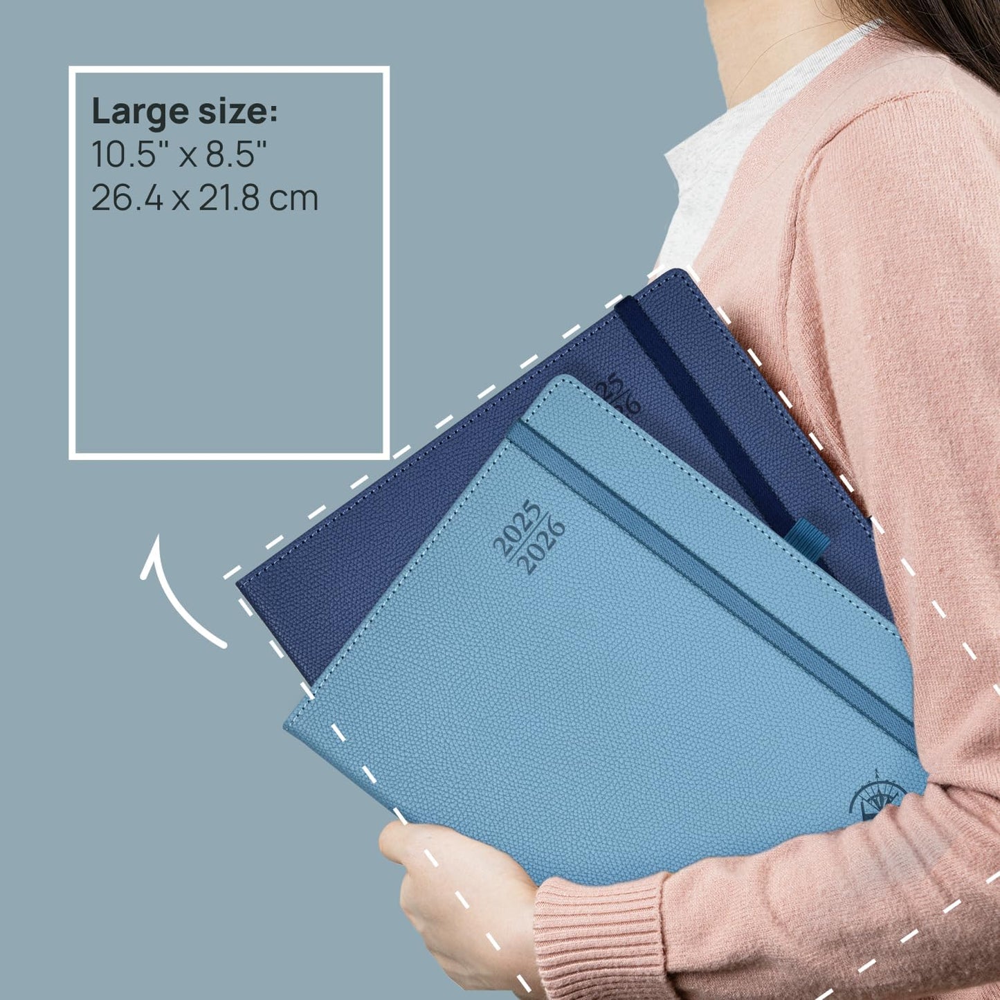 POPRUN Planner 2025-2026 (Large 8.5''x 10.5''), Horizontal Weekly Notebook Jul.2025 - Jun.2026, Academic Appointment Book with Monthly Tabs, Leather Hardcover, Inner Pocket, 100 GSM - Lavender