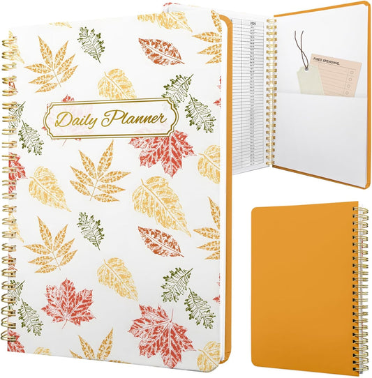 Undated Daily Planner - Spiral Notebook 80 Days One Day Per Page, Hourly Schedule, To-Do List, Notes, Everyday Planning Task, A5 Hardcover Journal Organizer Book Women Cute Aesthetic, Fall