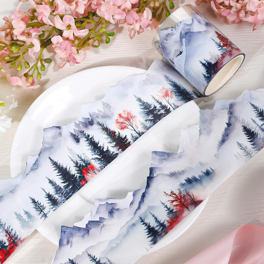 Landscape PET Tape for Journal Scrapbooking - Forest Mountain PET Tapes Washi Stickers for Crafts Journaling Scrapbook Supplies Aesthetic Notebook Scrapbook Bottle Crafts Decor