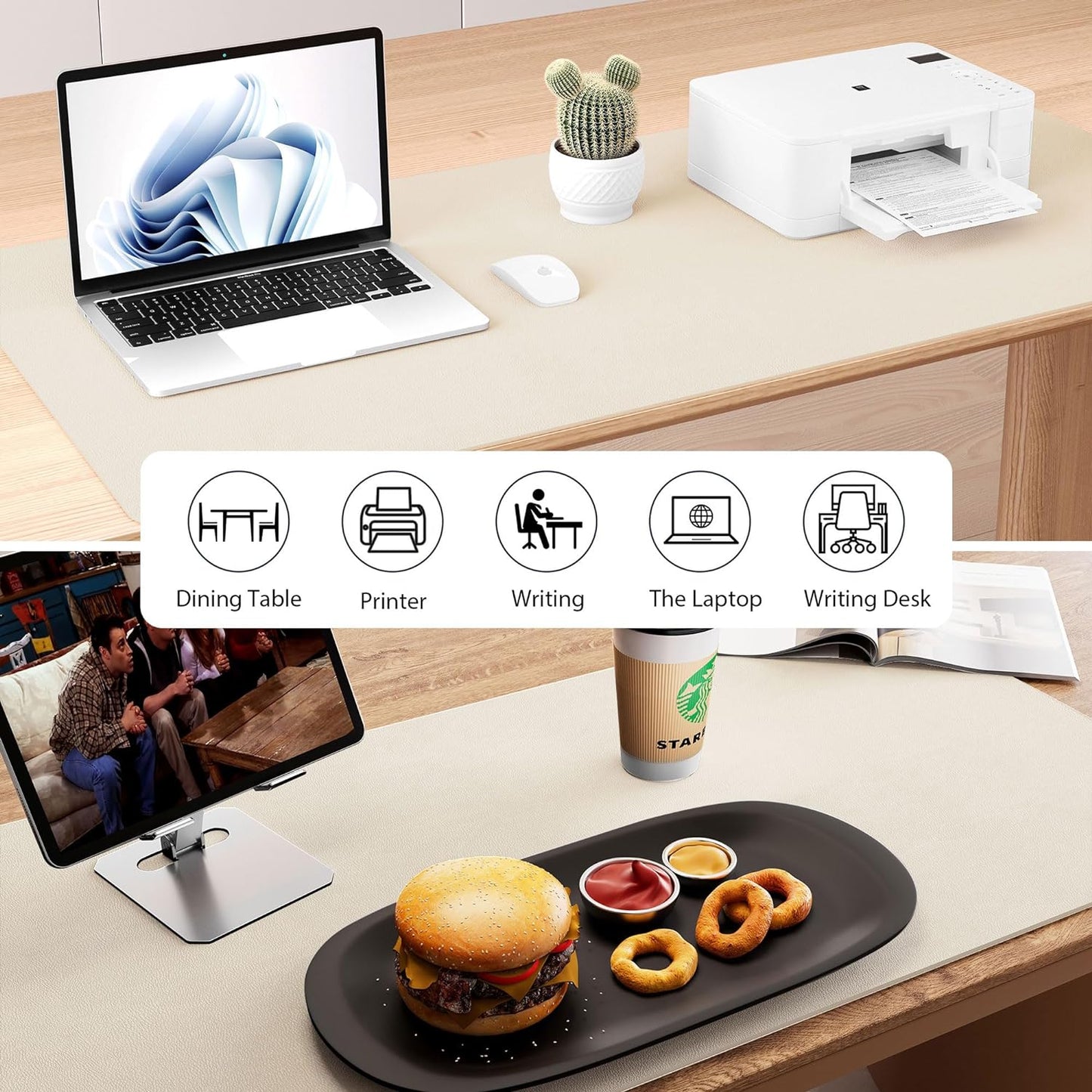 Aothia Dual-Sided Desk Mat - Leather & Cork Desk Protector, Large Mouse Pad & Writing Pad for Office/Home, Waterproof, Beige (35.4" x 15.7")