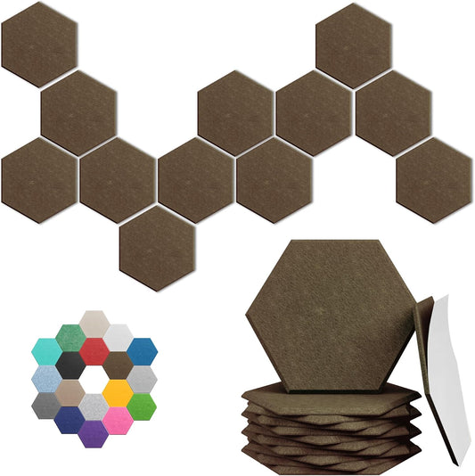 Hexagonal Acoustic Panels-18 Pack High-Density Sound Absorbing Panels 12"X10"X0.4" for Enhanced Noise Reduction, DIY Design, Idea for Studios, Offices, and Home Theaters(Coffee Brown)
