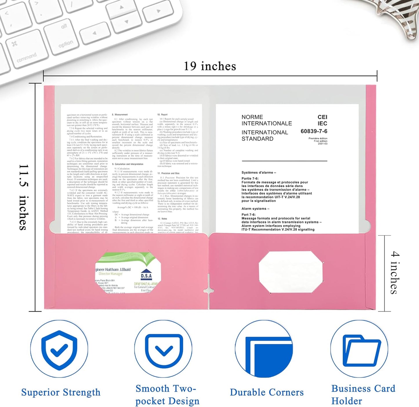 Zzrywuty File Folders with Pockets Letter Size, 50-Pack Paper Folders with Card Slot, Two Pocket Folders for School Students, Businessmen, Home and Office Workers（Pink）