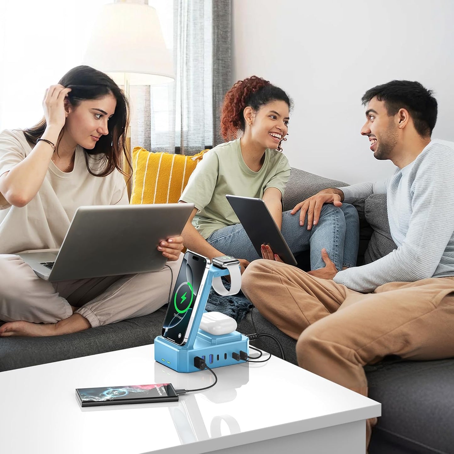 300W Charging Station for Multiple Devices Apple, Zutspzss 10 in 1 Wireless Charger for iPhone 16, GaN III USB C 65W PD Fast Charging Stand Dock for Apple Watch&Airpods,Blue