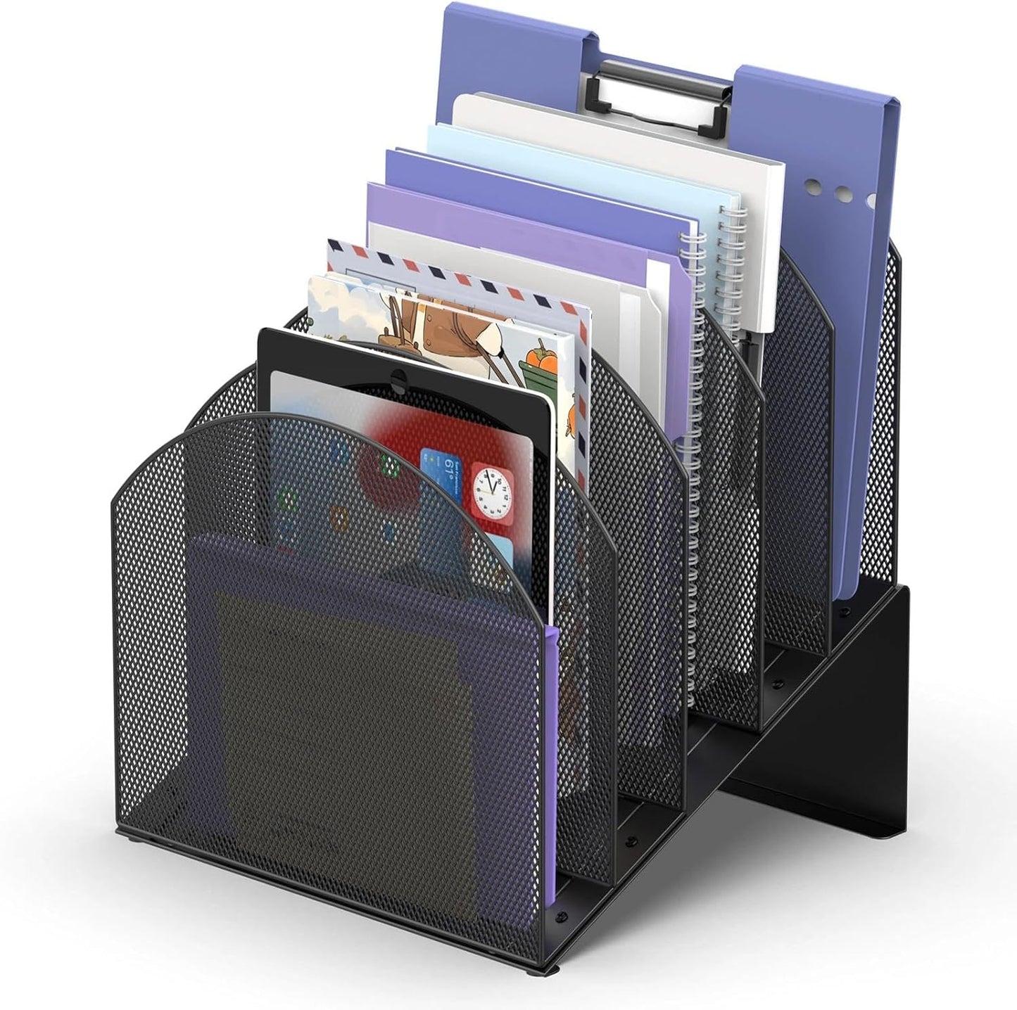Desk File Organizer, Vertical File Folder Organizer with 5-Section, Document & Record Holder and Storage for Home Office School, Black