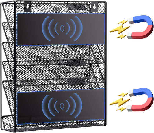 samstar Magnetic Wall File Holder, 6-Tier Hanging Wall File Organizer Wall Mount Paper File Folder Mail Organizer for Office/School, Magnetic