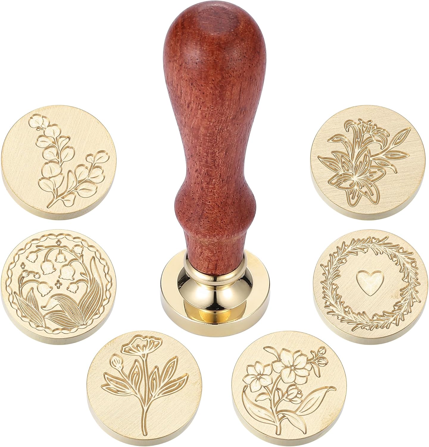 Yoption Wax Seal Stamp Gift Box Kit, 6 Pcs Botanical Sealing Wax Stamp Heads with 1 Wooden Hilt for Wedding Invitations Envelope Cards Gift Decoration (Botanical Series)