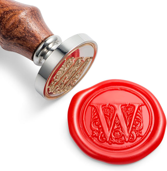 Mceal Wax Seal Stamp, Large Seal 1 1/5"(30mm) Dia, Silver Brass Head with Wooden Handle, Regal Letter A to Z Series (Letter W)
