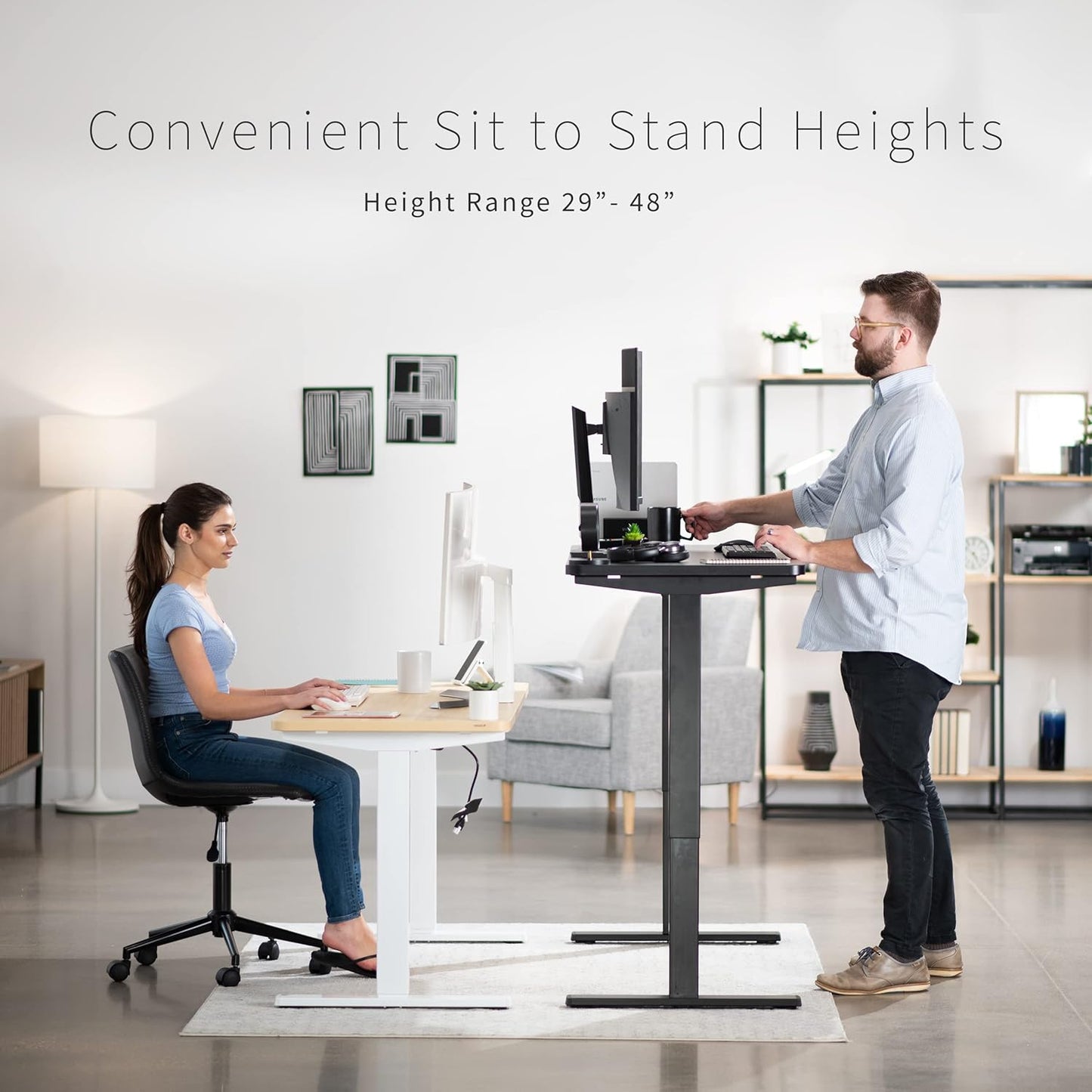 VIVO Electric 60 x 24 in Standing Desk, Memory Height Adjustment, 1B Series, One-Piece Light Wood Top, White Frame, DESK-KIT-1W6C