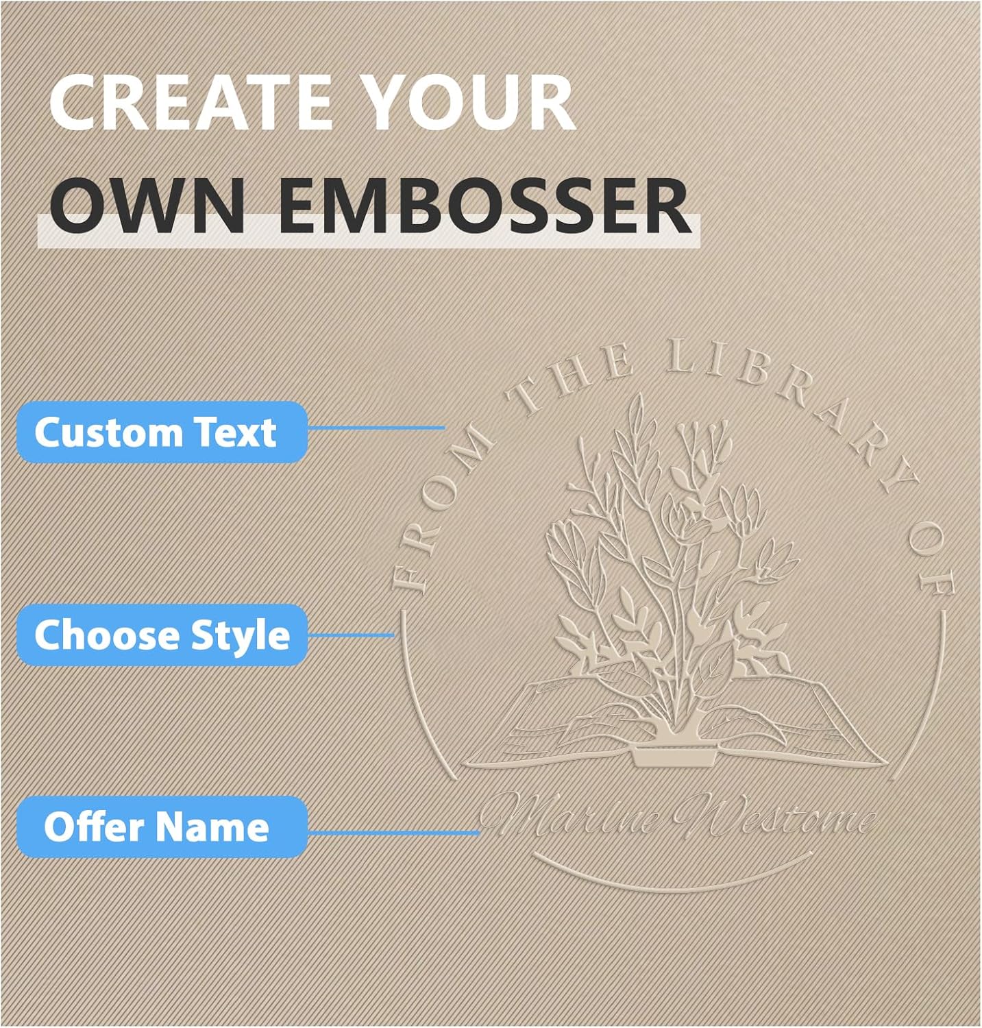 Custom Book Embosser | Book Embosser Personalized | Self-Inking Stamp | from The Library of Book Stamp Customized Stamps (Flowers 2)
