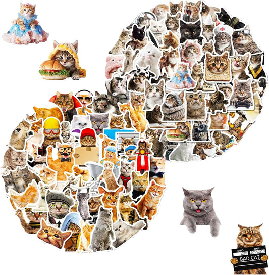 100 PCS Cute Cat Stickers for Kids, Funny Kitten Stickers for Journaling Laptop Scrapbook Water Bottles Guitar Skateboard, Decals for Teens Adults Kids Gift (Cat)