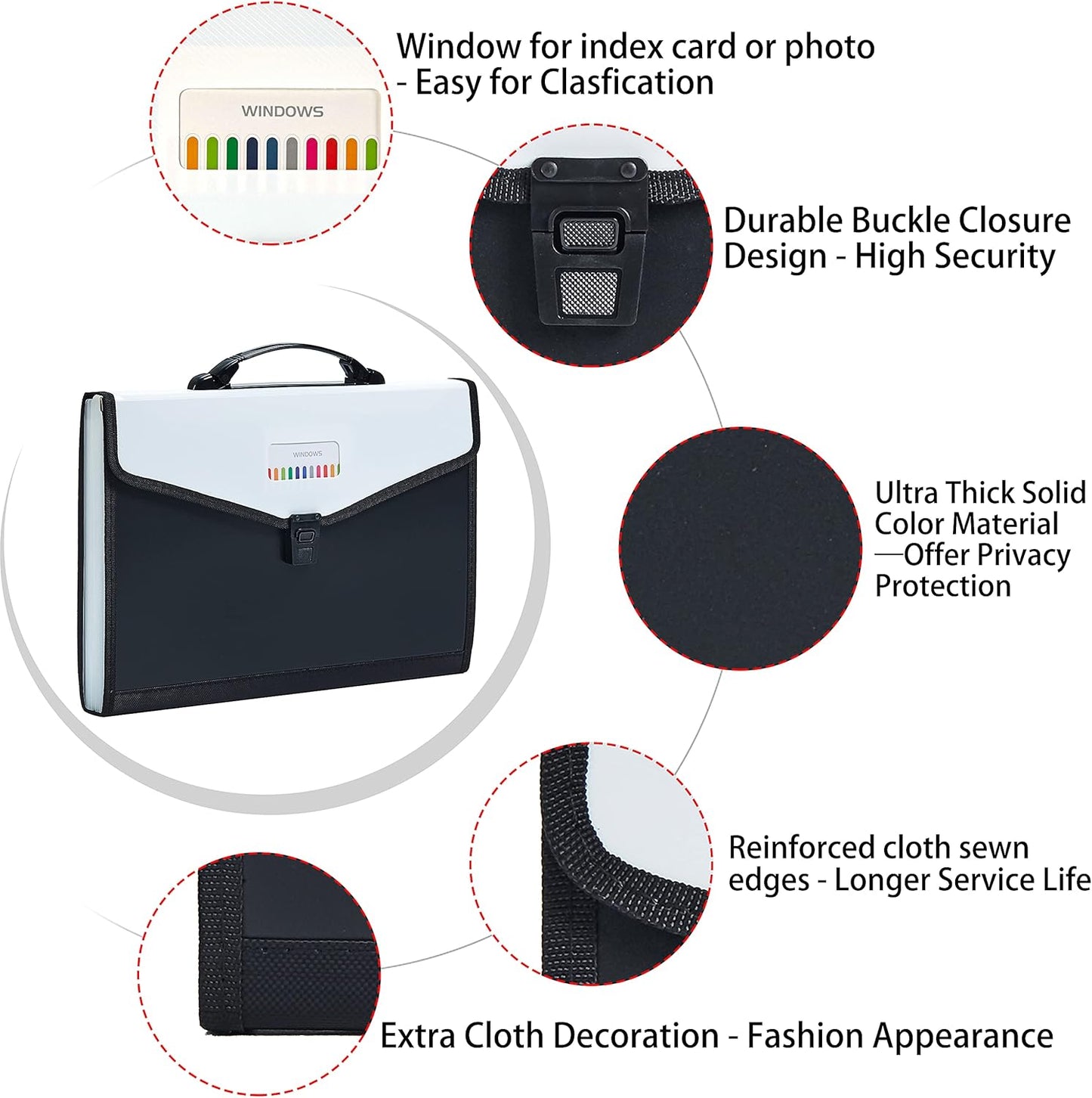 Legal Size 13-Pockets Expanding File Folder with Handle, Plastic Accordion Filling File Folder Expandable Monthly Portable Paper Document Organizer for Office School & Home (Black-1)