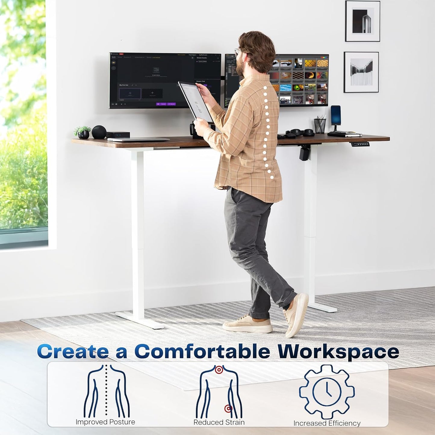 VIVO Large Electric 83 x 30 in Standing Desk, Memory Height Adjustment, 1B Series, Rustic Vintage Brown Top White Frame, DESK-KIT-1W8N