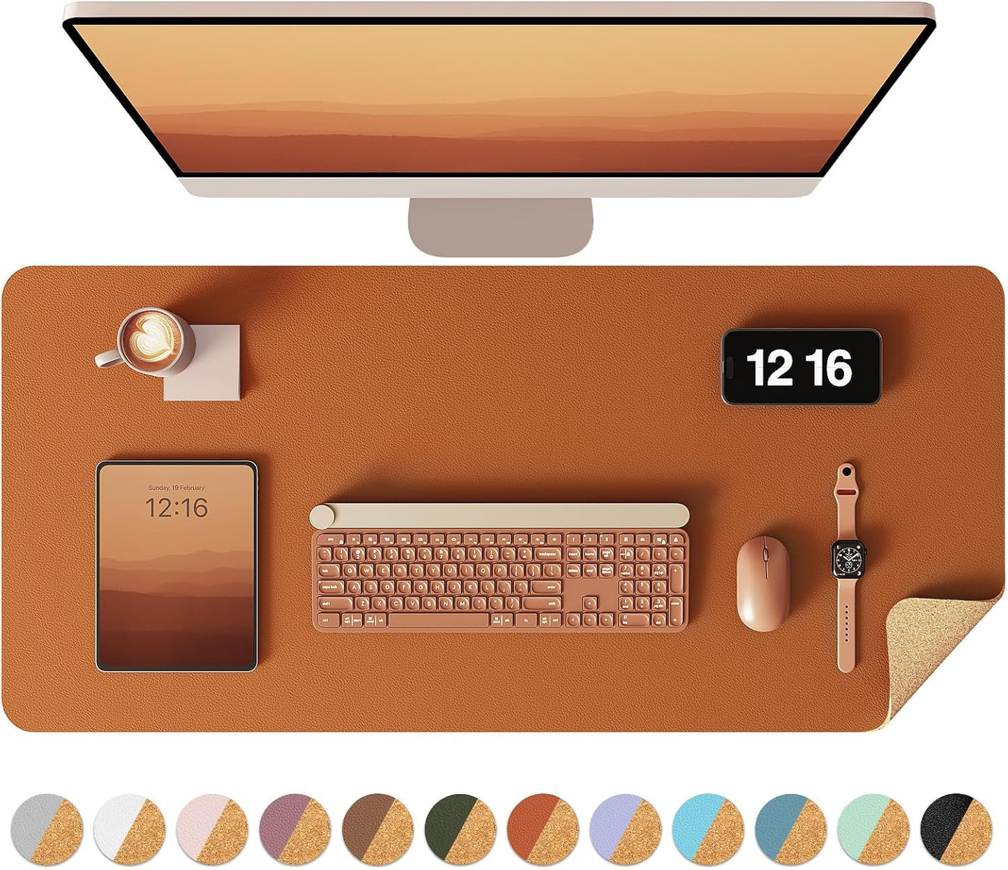 YSAGi Double-Sided Desk Pad, 31.5"x15.7" Leather Desk Mat, Eco Cork Desk Pad Protector,Large Mouse Pad,Waterproof Desk Blotter for Office/Home (Brown/Cork)