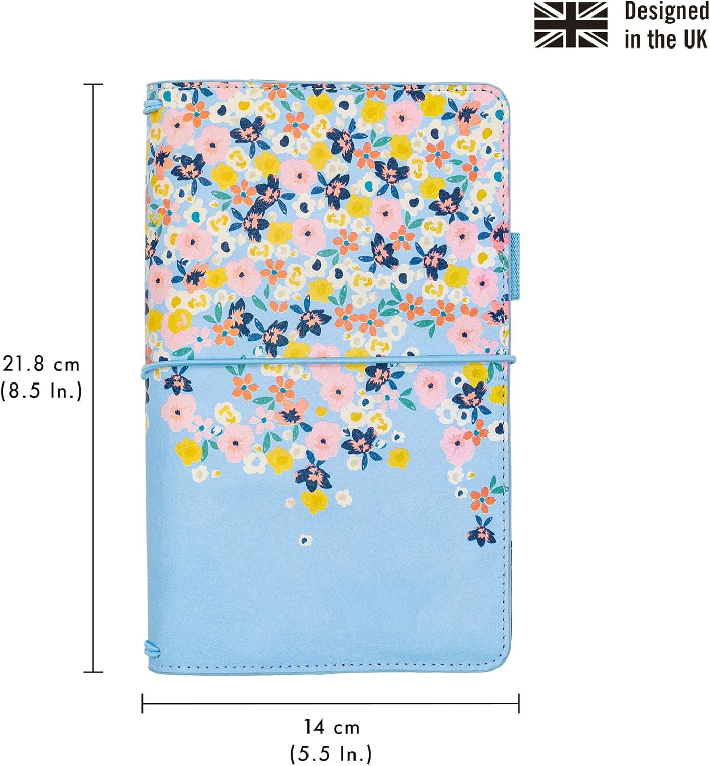 Pukka Pad, Carpe Diem Refillable Traveler’s Notebook Cover – Faux Leather Portfolio with Blank and Lined Notepads – Includes 6 Pockets, Pen Loop, and Elastic Closure – 8.5 x 5.5 Inches, Ditsy Floral