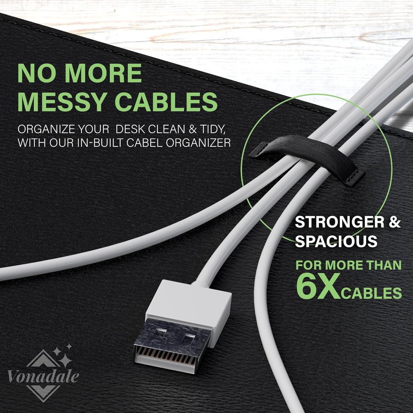 Leather Desk Mat Cable Organizer, Desk Pad Protector, Desk Matt for Desktop, Keyboard Mat, Desk Mat for Keyboard and Mouse, Desk Cover, Computer Mats for Desktop (Pearl Black, 35.0" x 16.9")