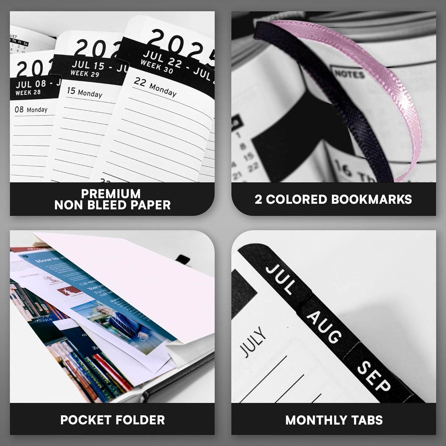 Ensight 2025-2026 HARDCOVER Leather Planner Weekly & Monthly - 6.5x8.5 Inches - Academic Planner Business Personal or Student - Pen Holder, Thick Paper, July 2025 - June 2026 (Black)