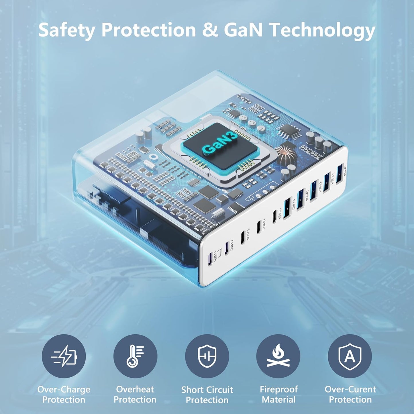 320W USB C Charger Block, 10-Port USB C Charging Station GaN III PD 65W Laptop Fast Charger Adapter for MacBook Pro/Air, DELL, iPad, iPhone, Samsung Galaxy White