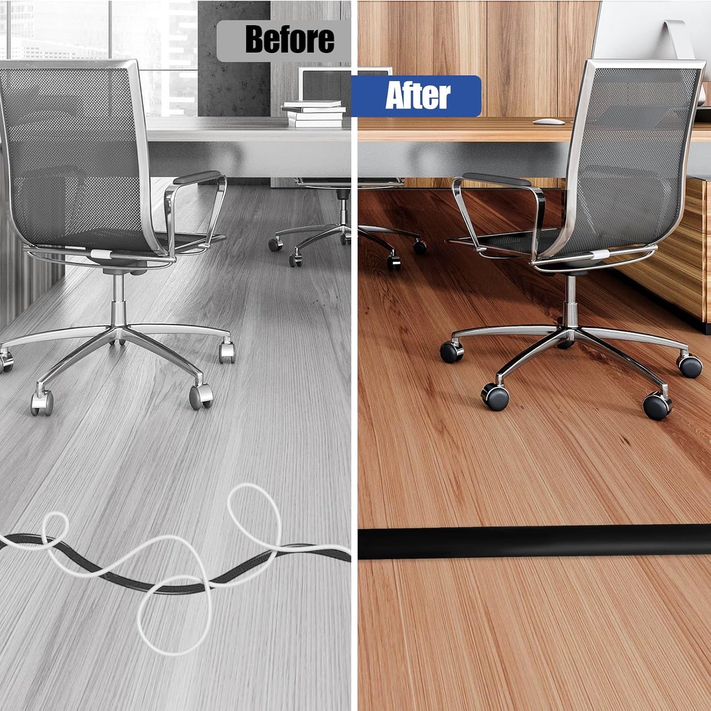 Floor Cord Cover Self Adhesive Cord Hider,3.3FT Cable Management, Extension Strip Protector for Wires, Prevent Cable Trips for Offices, Gyms, Exhibitions Cavity:0.39"(W) x 0.27"(H) Black