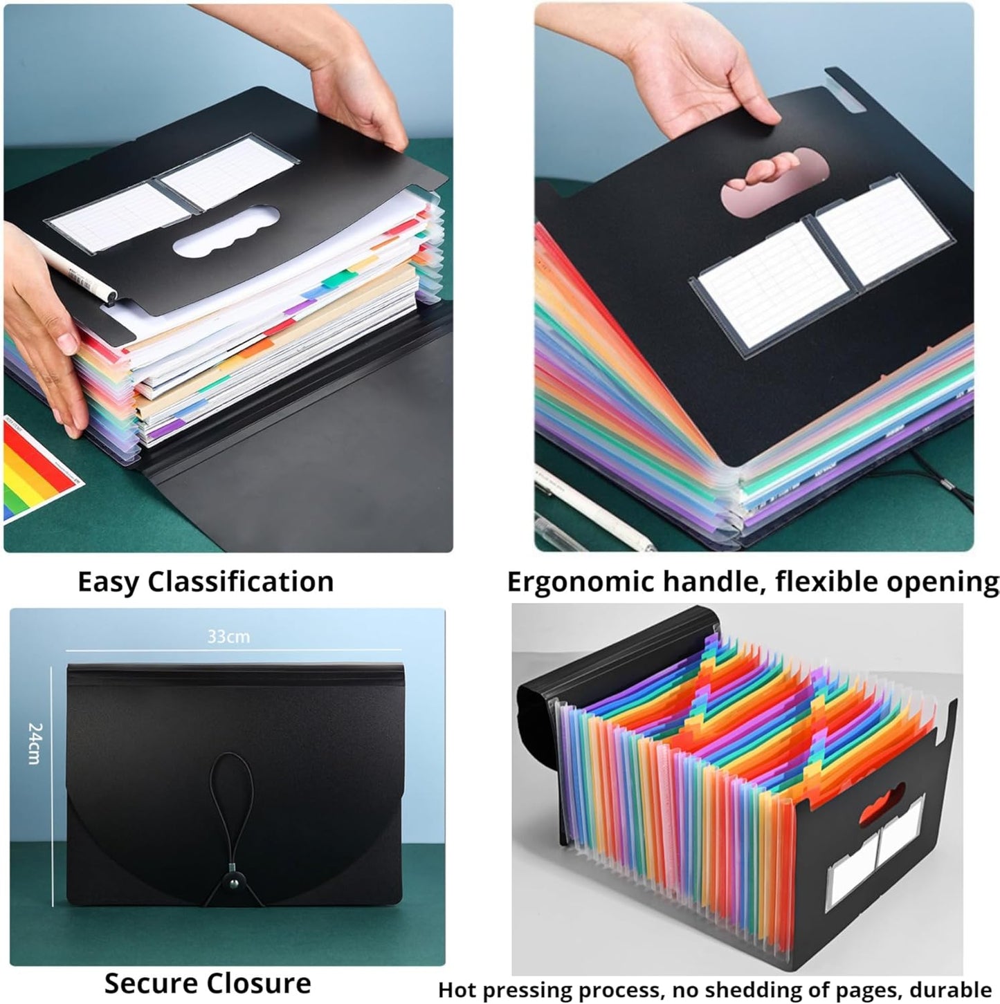 25 Pockets Accordion File Organizer 2 Packs Desktop Expanding File Folders with Colorful tabs for Paper Receipts, Bills&Taxes Organizer, Letter/A4 Size Document Holder for School, Office, Home