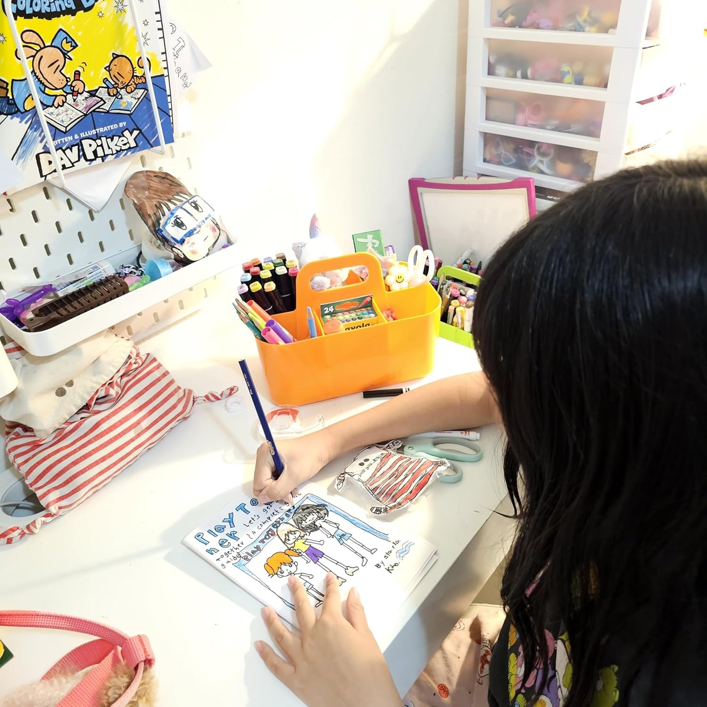 Small Stackable Plastic Caddy with Handle 6 Compartment | Desk, Makeup, Dorm Caddy, Classroom Art Organizers - 4 Pack, Made In USA (Orange)